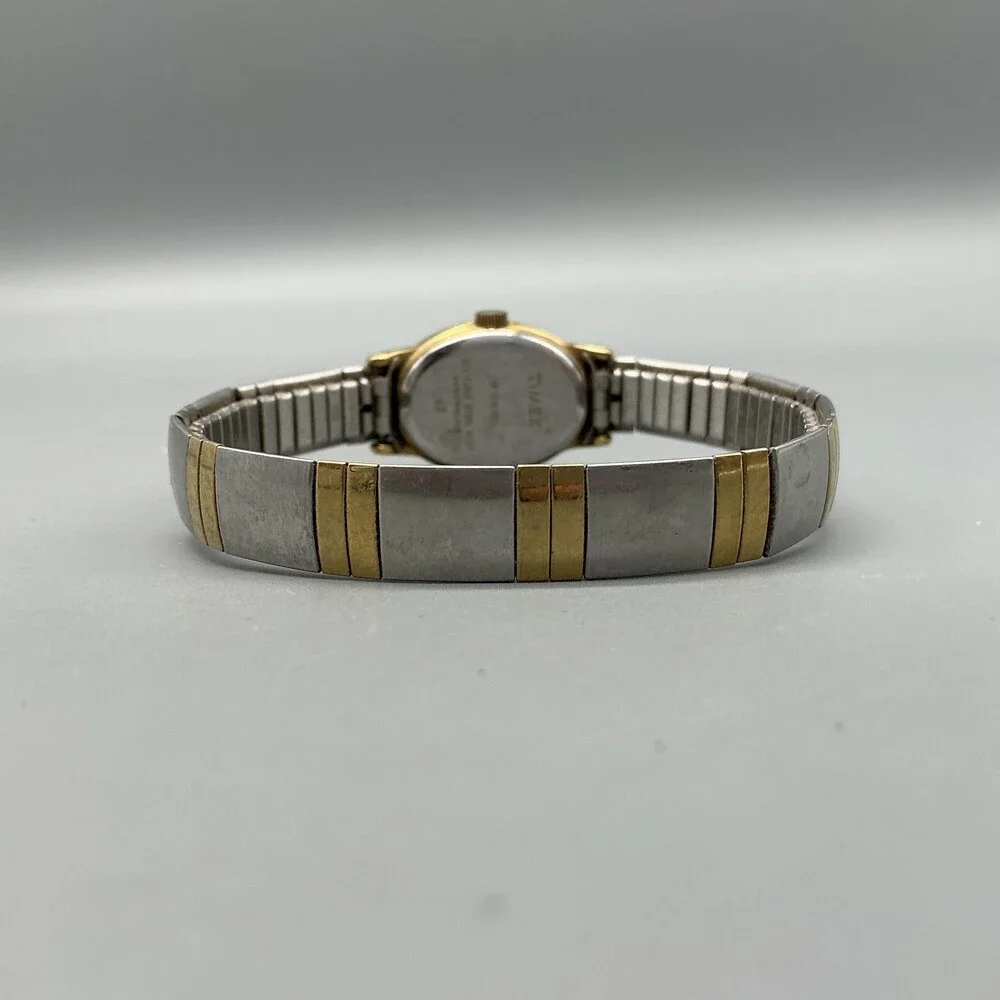 Timex Womens Watch 18mm Champagne Dial Two Tone Gold Silver Stretch New Battery